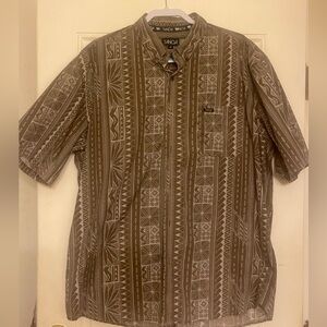 TANOA Brand Brown Geometric Tribal Print Hawaiian Aloha Shirt